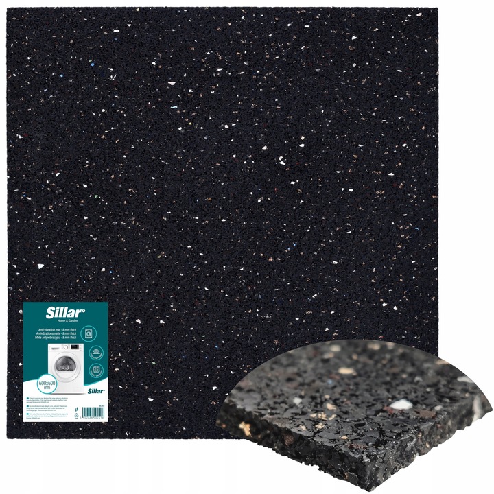 Gruba mata antywibracyjna pod pralkę 60x60 cm grubość 8 mm - Sillar
