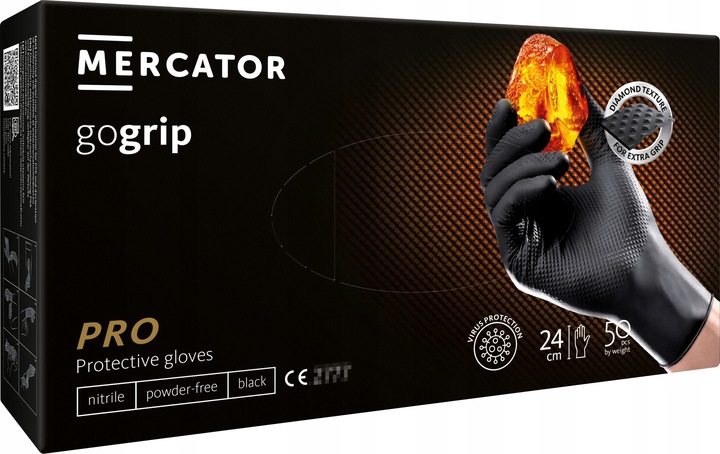 Rękawice Nitrylowe Mercator GOGRIP BLACK Czarne a50 XL