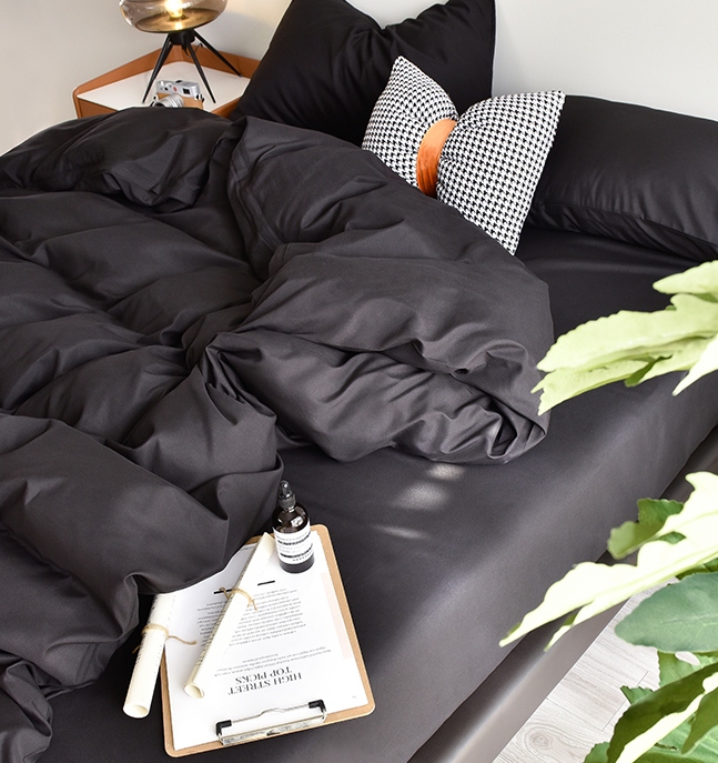 KOMPLET POŚCIELI 140x200 2x POSZEWKI 70x80 MIKROFIBRA GŁADKA MIĘKKA CZARNA