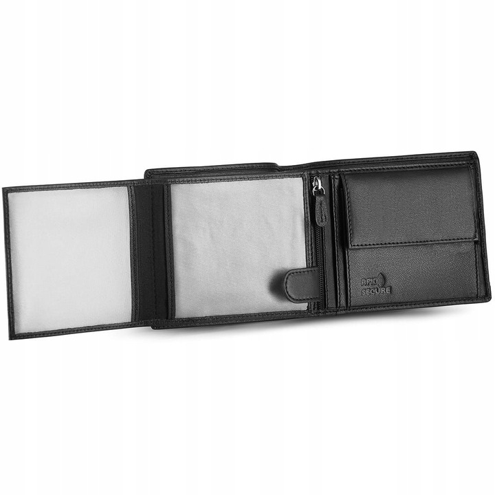 Portfel męski skórzany czarny poziomy skóra naturalna ochrona RFID