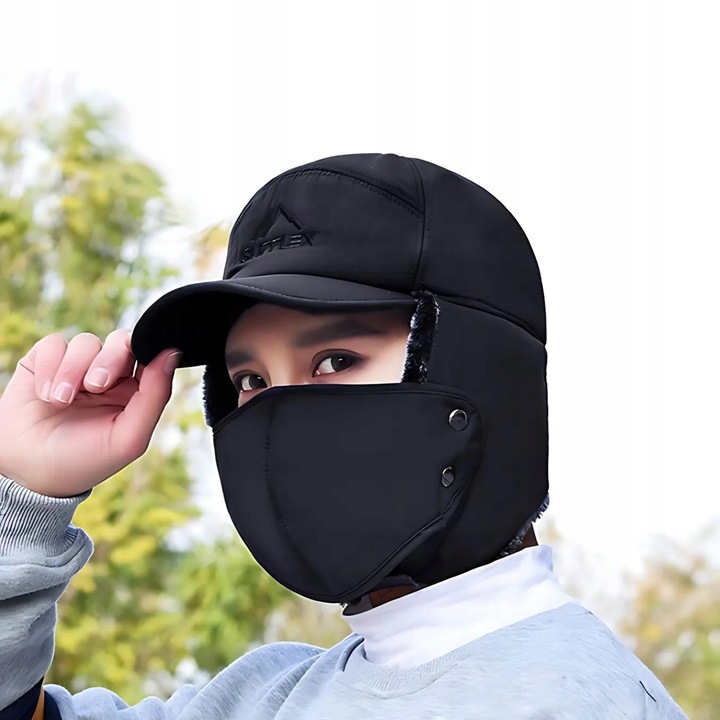 CIEPŁA CZAPKA ZIMOWA Z FUTERKIEM NA ZIMĘ MĘSKA Z DASZKIEM NAUSZNIKI