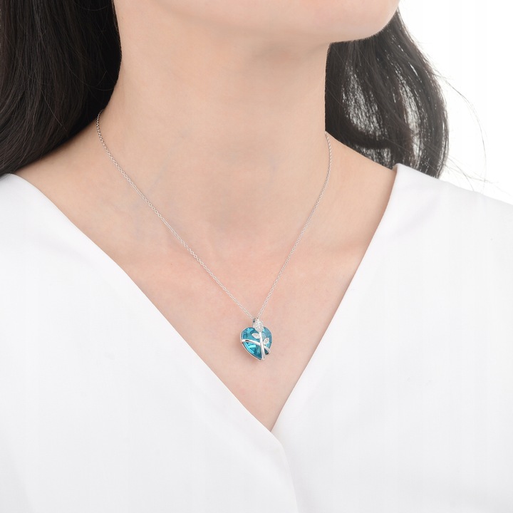 NASZYJNIK SREBRNY ŁAŃCUSZEK DAMSKI Z ZAWIESZKĄ SERCE RÓŻA SREBRO PRÓBA 925