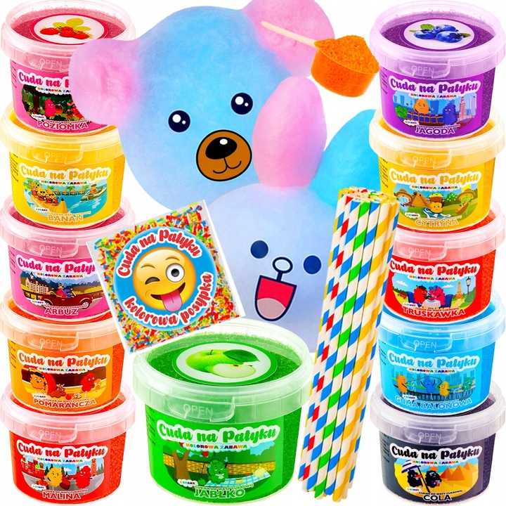 KOLOROWY Cukier do Waty Cukrowej do Maszyny Smakowy PATYCZKI ZESTAW