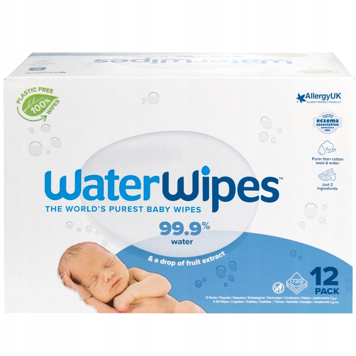 CHUSTECZKI NAWILŻANE WATERWIPES BIO 720 SZTUK DLA DZIECI I NIEMOWLĄT