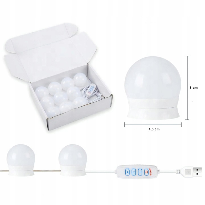 10x ŚWIATEŁKA LAMPKI LED NA LUSTRO TOALETKI 10 Poziomów Jasności 4,5M