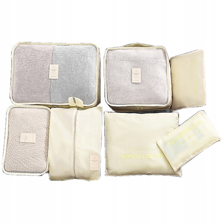 ORGANIZER DO WALIZKI PODRÓŻNY POJEMNY ZESTAW TORBY SZAFY PRANIE 7szt. Krem