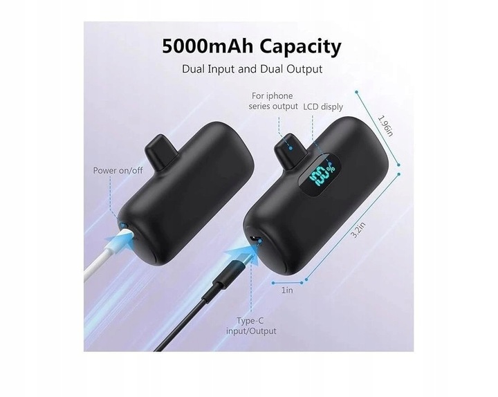 Mini PowerBank 5000mAh Iphone Lightning USB C