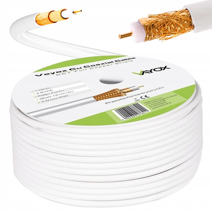 KABEL KONCENTRYCZNY PRZEWÓD ANTENOWY DO TV SAT DVB-T2 MIEDŹ CU 4K