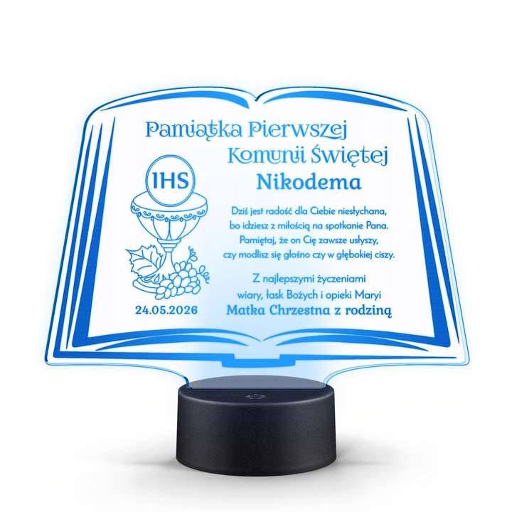 Pamiątka Pierwszej Komunii Świętej LAMPKA LED prezent na Komunię