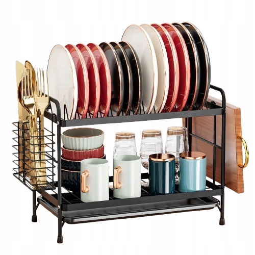 SUSZARKA DO NACZYŃ DWUPOZIOMOWA OCIEKACZ TALERZE SZTUĆCE + UCHWYT NA