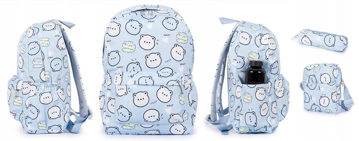 Tornister Plecak szkolny Dla Dziewczynki ZESTAW 3szt Duży w Misie we wzory