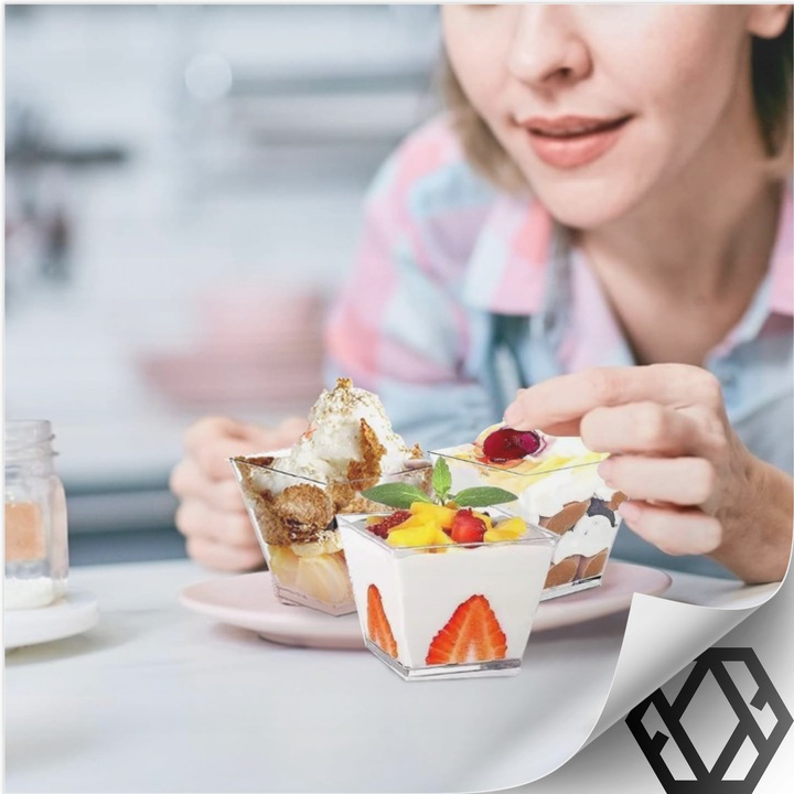 KUBEK PUCHARKI NA PRZEKĄSKI DESERY 120ml 50szt POJEMNIK NA DESER KWADRATOWY