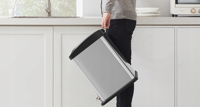 Kosz na śmieci odpady METALOWY 3 KOMORY do segregacji recykling 24l srebrny