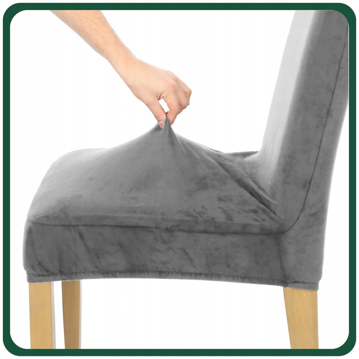 ZESTAW 4 SZT. POKROWIEC NA KRZESŁO SZARY WELUR ELASTYCZNY GRUBY POKROWCE