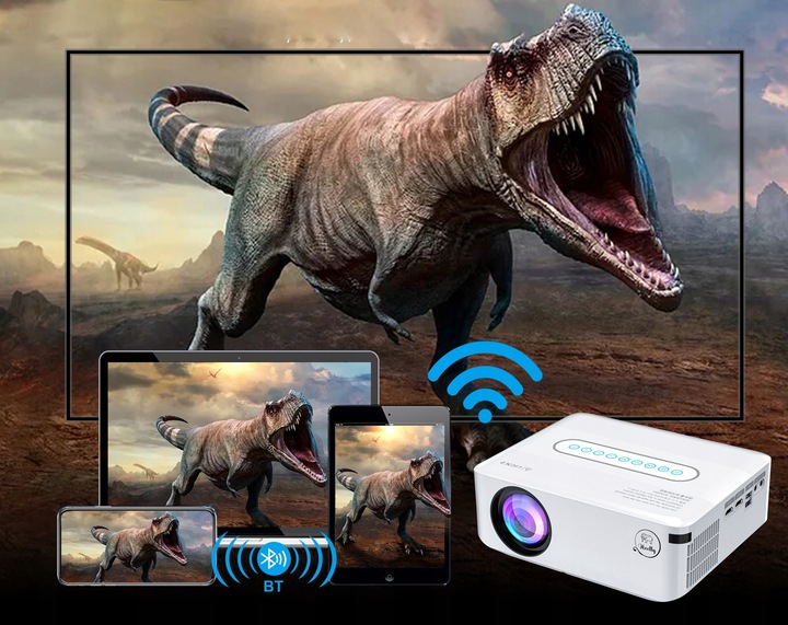 PROJEKTOR RZUTNIK ANDROID SMART TV WIFI FULL HD 12000LM 4K LED