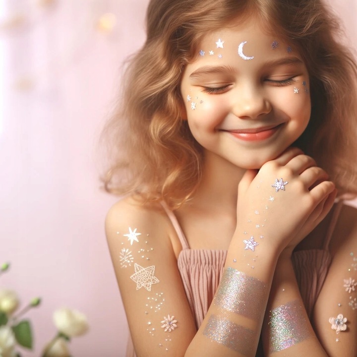 Tatuaże Brokatowe dla Dzieci Zmywalne Zestaw XXL 120 szablonów + GRATIS !