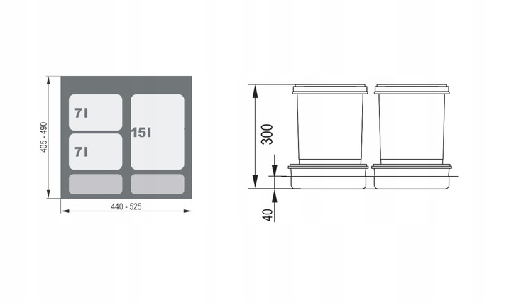 KOSZE NA ŚMIECI + NAKLEJKI REJS PRAKTIKO DO 600mm POTRÓJNY - 1X15L /