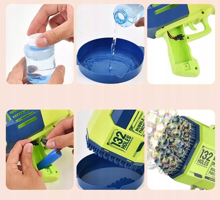 Pistolet na Bańki Mydlane Automat USB Akumulator 132 OTWORY