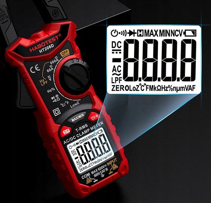 MULTIMETR MIERNIK CĘGOWY WYŚWIETLACZ LCD LATARKA LED BATERIE ETUI