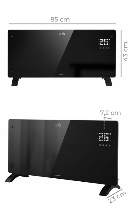 Grzejnik elektryczny szklany konwektorowy Glow 2500W LED WiFi Tuya