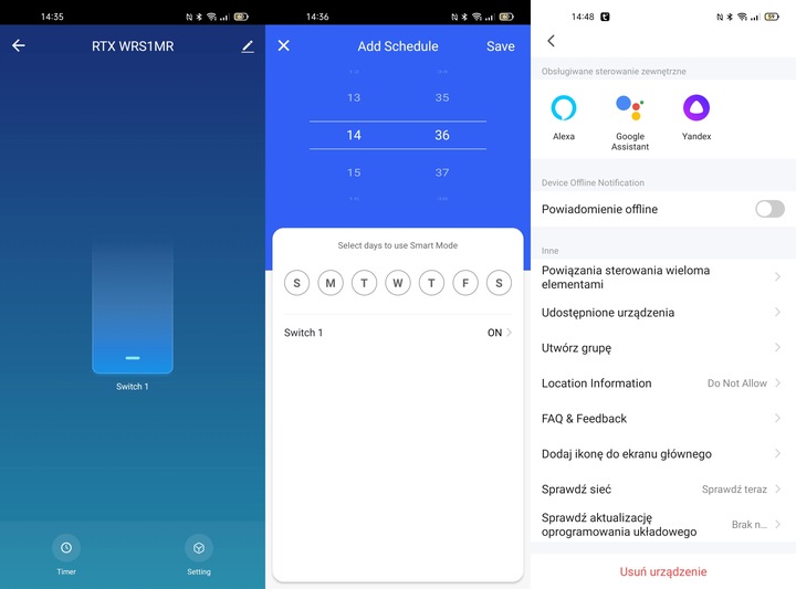 RTX Mini Przekaźnik Sterownik Oświetlenia Moduł 1kanał LN TUYA WiFi