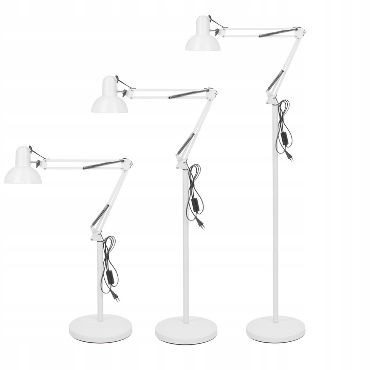 Lampa Podłogowa Stojąca Biała LED E27 Kreślarska Regulowana do