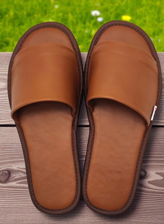 KLAPKI SKÓRZANE DAMSKIE wygodne pantofle kapcie skórzane PREMIUM BRĄZ