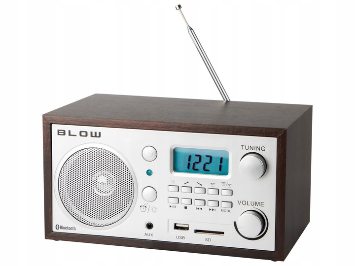 RADIO KUCHENNE BLUETOOTH PRZENOŚNE RETRO LCD ANTENA FM USB SD ZEGAR