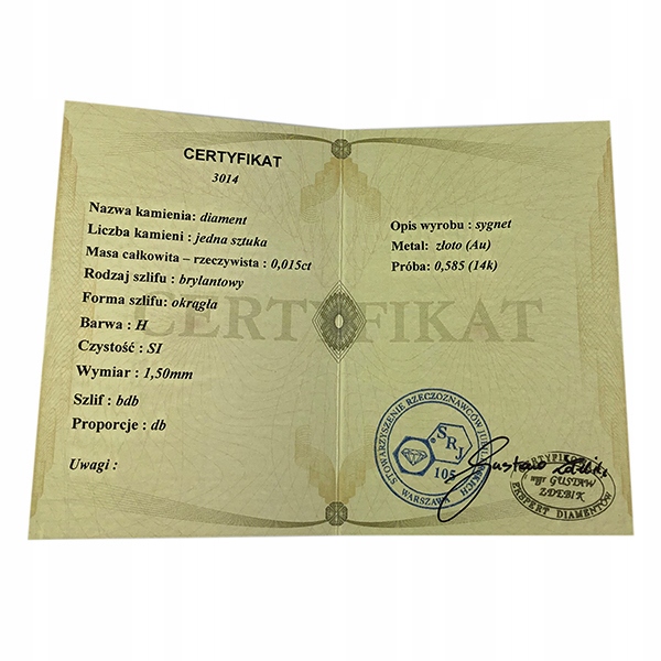 SYGNET ZŁOTY MĘSKI PANCERKA Z BRYLANTEM 585 / R28
