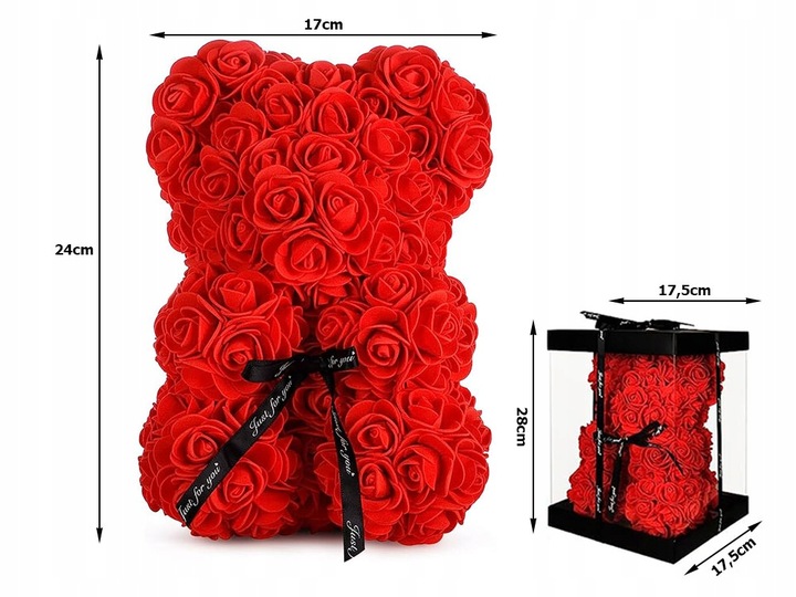 MIŚ Z PŁATKÓW RÓŻ PREZENT DUŻY PUDEŁKO ROSE BEAR RÓŻANY BUKIET KWIATÓW