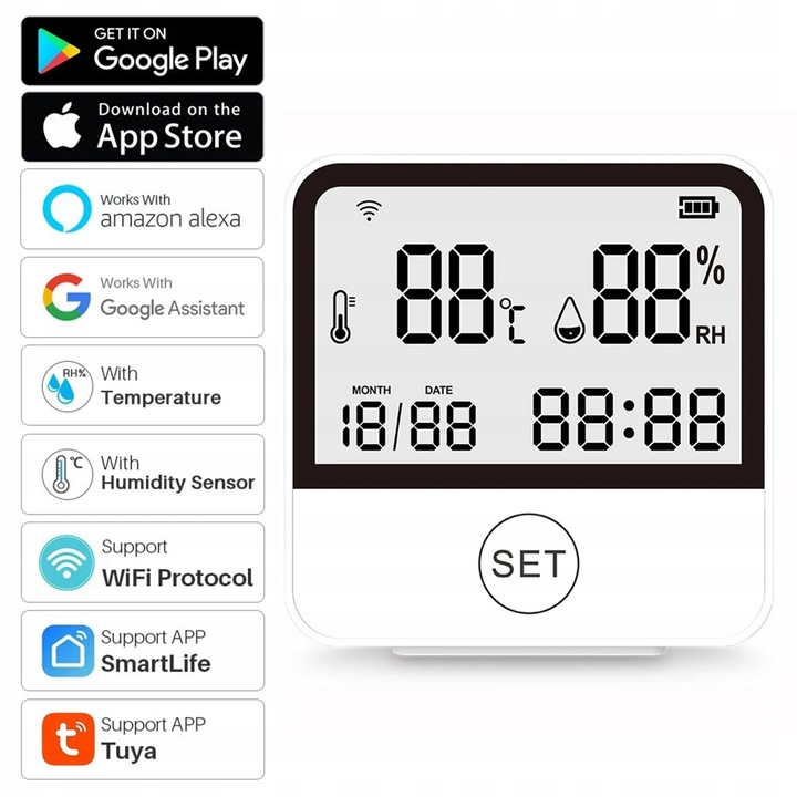 Stacja pogodowa WiFi Termometr Higrometr ZDALNY DOSTĘP Zegar Aplikacja