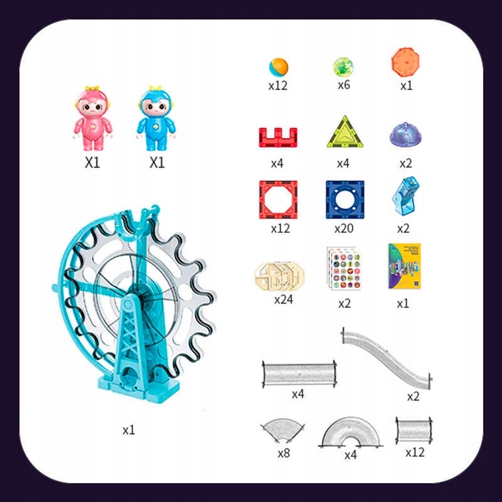 Klocki Magnetyczne Tor Kulkowy Świecący Magnetic Blocks 120 Elementów