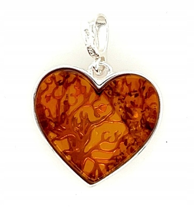 Wisiorek srebrny z bursztynem ORYGINALNA ZAWIESZKA ze srebra serce FILM