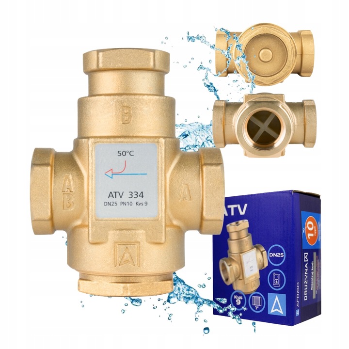 ZAWÓR TEMPERATUROWY OCHRONY POWROTU KOTŁA ATV 334 DN25 Ø 1" CAL 9 m³/h