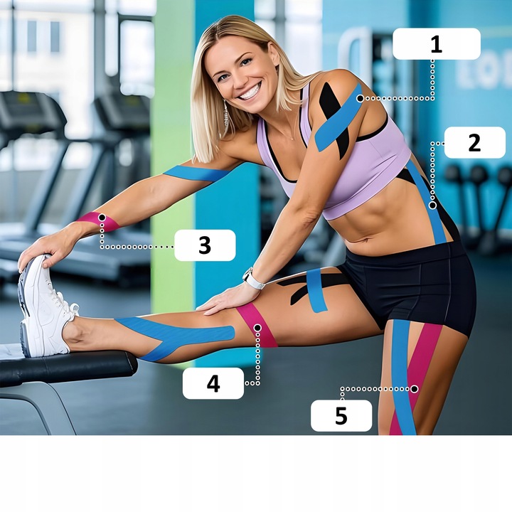 4x TAŚMA KINEZJOLOGICZNA TEJPY TAPE PLASTRY KINESIOTAPING WODOODPORNA 5M