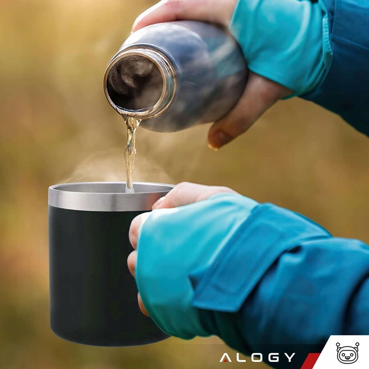 KUBEK TERMICZNY 420ml Z UCHWYTEM POKRYWKĄ NA KAWĘ HERBATĘ STALOWY POJEMNY