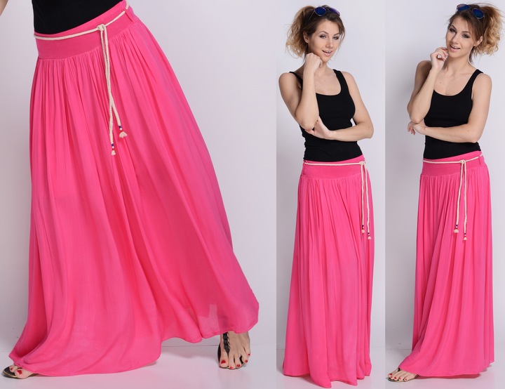 NEW LEKKA Długa zwiewna SPÓDNICA MAXI ściągacz SML