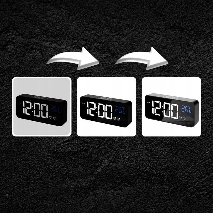 BUDZIK ELEKTRONICZNY ZEGAR LED CYFROWY STOJĄCY TERMOMETR ALARM DATA + USB