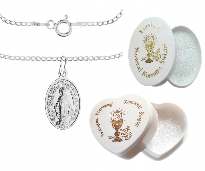 SREBRNY ŁAŃCUSZEK I MEDALIK KOMUNIA CHRZEST 50 CM