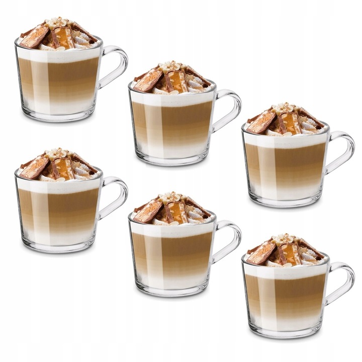 6x SZKLANE KUBKI DO KAWY szklanki do herbaty zestaw kubków Z UCHEM Tadar