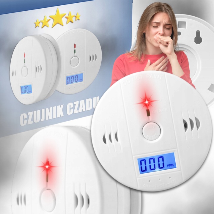 CZUJNIK CZADU I DYMU GAZU CO TLENKU WĘGLA CERTYFIKOWANY BEZPRZEWODOWY LCD