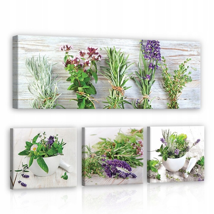 OBRAZ DO KUCHNI LAWENDA PRZYPRAWY ZIOŁA 4 CZĘŚCI NA PŁÓTNIE ŚCIANĘ