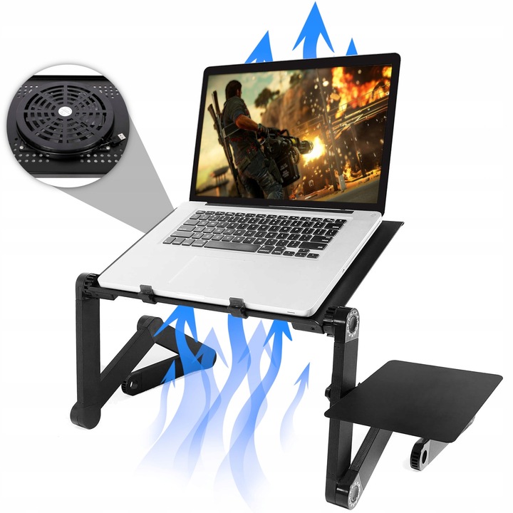 Stolik do laptopa REUGULOWANY GAMINGOWY Z WENTYLATOREM podstawka pod łóżka