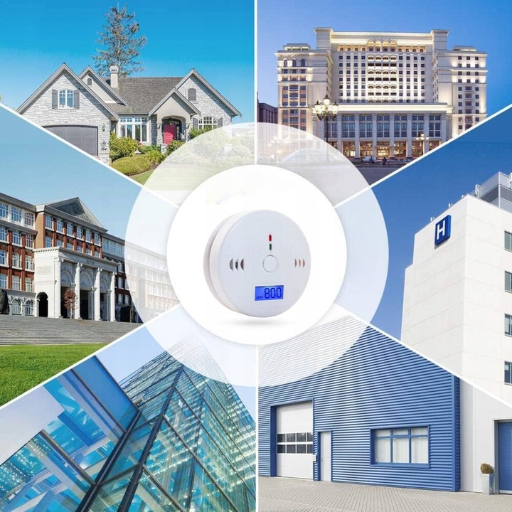 CZUJNIK CZADU I DYMU GAZU CO TLENKU WĘGLA CERTYFIKOWANY BEZPRZEWODOWY LCD