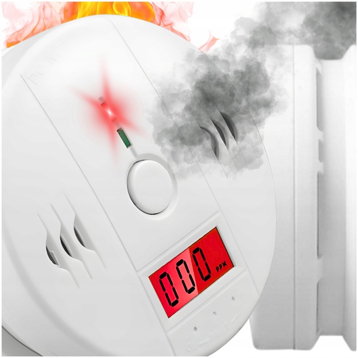 CZUJNIK CZADU GAZU DETEKTOR WYKRYWACZ TLENKU WĘGLA ALARM BEZPRZEWODOWY LCD