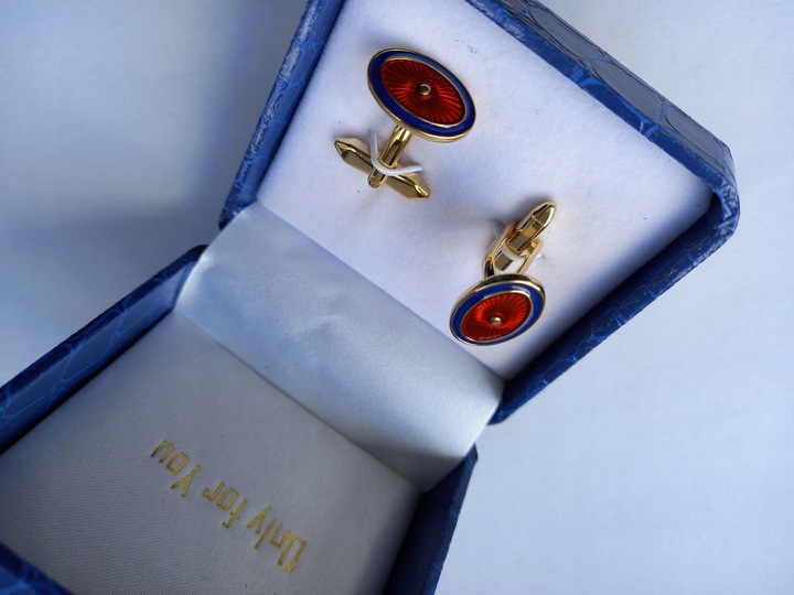 Ślubne weselne złote spinki do mankietów dla Pana Młodego ekskluzywne Etui