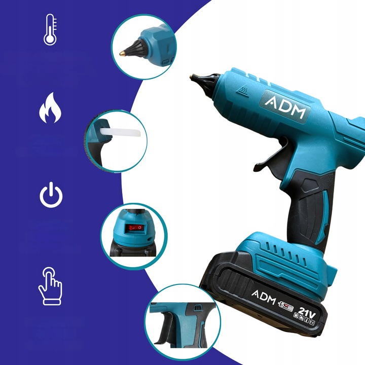 Pistolet na klej na gorąco ADM bezprzewodowy 21V 2x akumulator 12