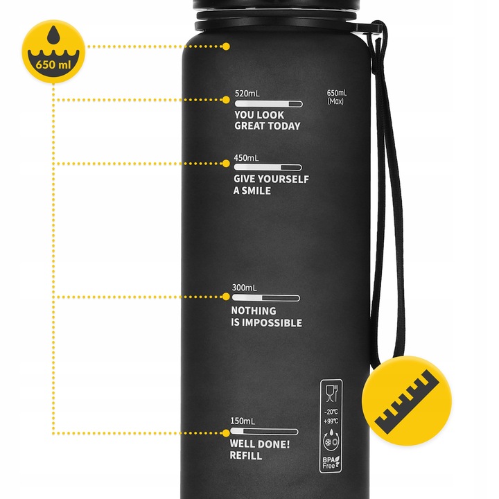 BUTELKA BIDON NA WODĘ NAPÓJ TRITANOWA SZCZELNA SPORTOWA Z PODZIAŁKĄ 650 ml
