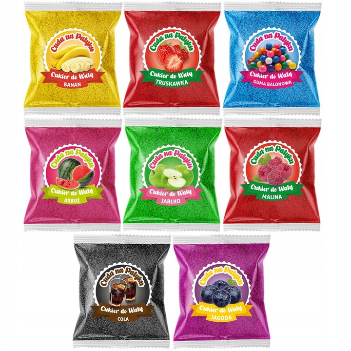 Cukier do Waty Cukrowej KOLOROWY Smakowy na Patyczki ZESTAW 8 x 100 g