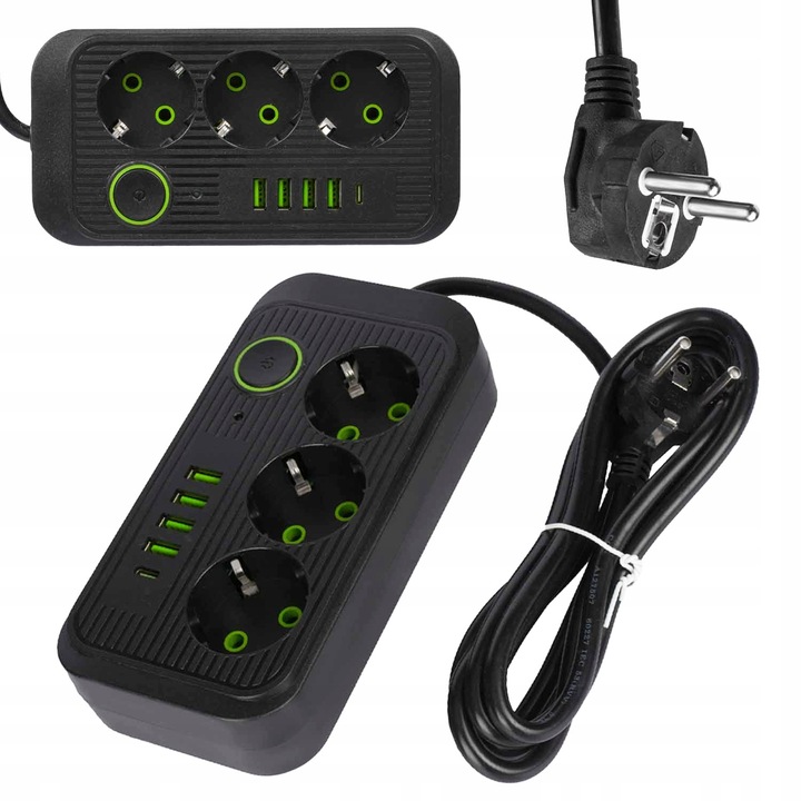 PRZEDŁUŻACZ listwa 2m 3 gniazda + 5x USB